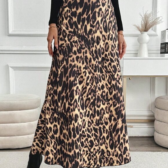 Multicolor Elegant Women's Casual High-Waisted Leopard Print Long Skirt - Picture 6 of 6